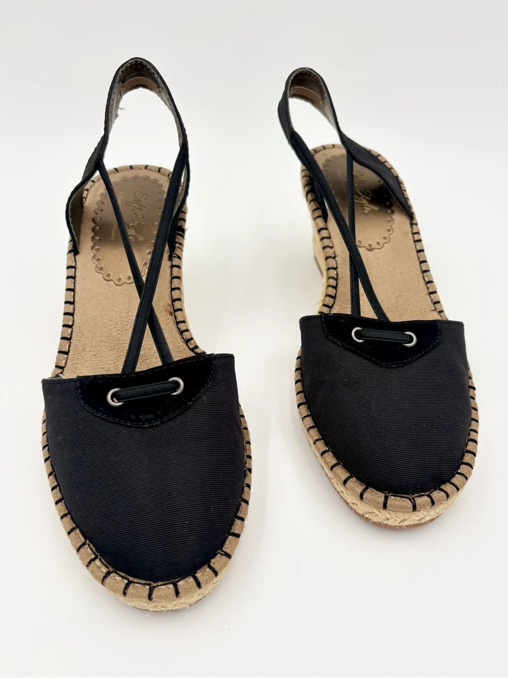 Hush Puppies Soft Style Black Espadrille Wedge Sandals Size 9 Excellent